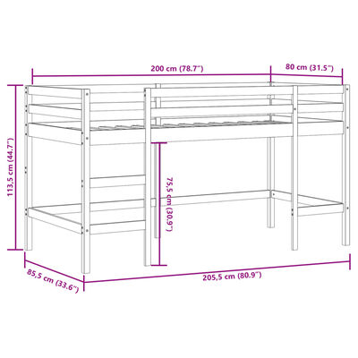 vidaXL Kids' Loft Bed with Tunnel without Mattress Pink 80x200 cm