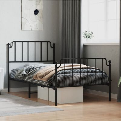 vidaXL Metal Bed Frame without Mattress with Footboard Black 100x190 cm