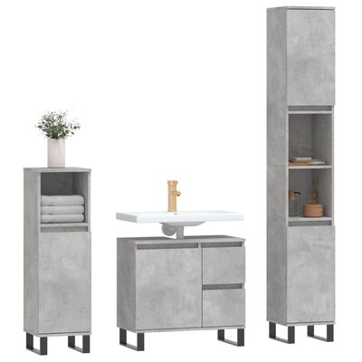 vidaXL 3 Piece Bathroom Furniture Set Concrete Grey Engineered Wood