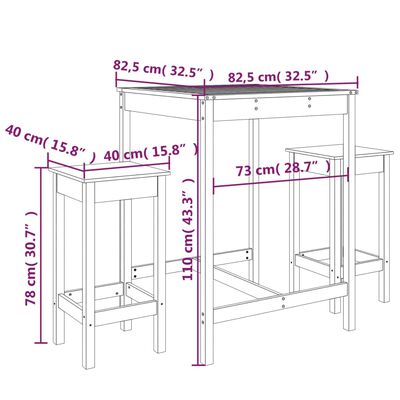 vidaXL 3 Piece Garden Bar Set Honey Brown Solid Wood Pine