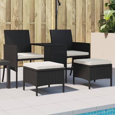 vidaXL Garden Sofa 2-Seater with Table and Stools Black Poly Rattan