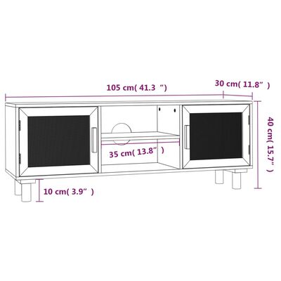 vidaXL TV Cabinet Brown 105x30x40 cm Solid Wood Pine&Natural Rattan