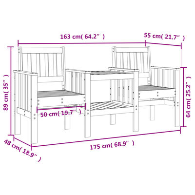 vidaXL Garden Bench with Table 2-Seater Grey Solid Wood Pine