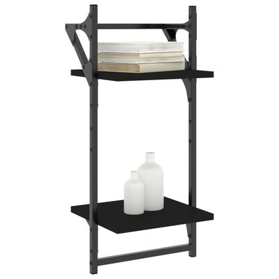 vidaXL 2-Tier Wall Shelves with Bars 2 pcs Black 30x25x65 cm