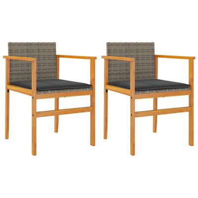 vidaXL Garden Chairs with Cushions 2 pcs Grey Poly Rattan&Solid Wood