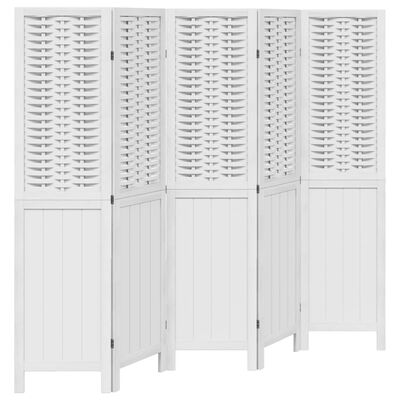 vidaXL Room Divider 5 Panels White Solid Wood Paulownia