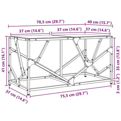 vidaXL Coffee Table with Transparent Glass Top 78.5x40x41 cm Steel