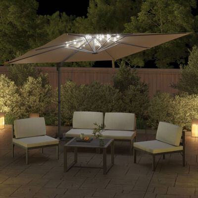 vidaXL LED Cantilever Garden Parasol Taupe 400x300 cm