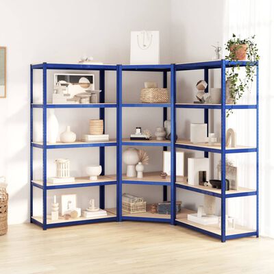 vidaXL 5-Layer Shelves 3 pcs Blue Steel&Engineered Wood