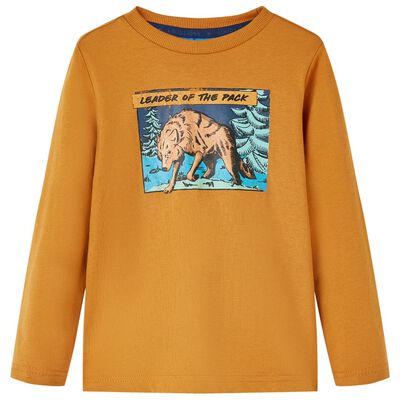 Kids' T-shirt with Long Sleeves Dark Ochre 140