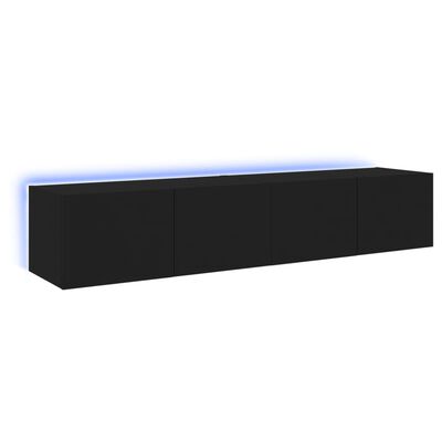 vidaXL TV Wall Cabinets with LED Lights 2 pcs Black 80x35x31 cm