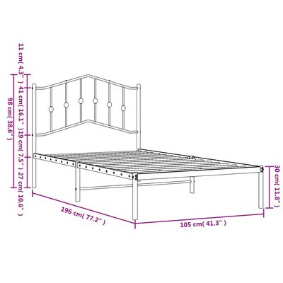 vidaXL Metal Bed Frame without Mattress with Headboard Black 100x190 cm