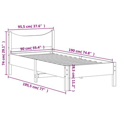 vidaXL Bed Frame without Mattress White 90x190 cm Single Solid Wood Pine