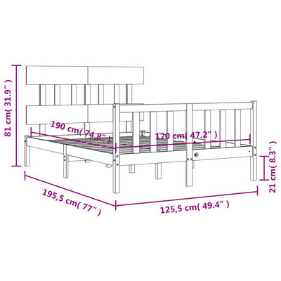 vidaXL Bed Frame without Mattress Black Small Double Solid Wood Pine