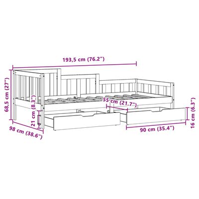 vidaXL Daybed with Drawers without Mattress White 90x200 cm Solid Wood