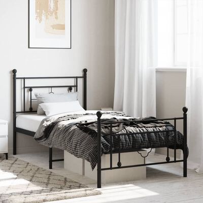 vidaXL Metal Bed Frame without Mattress with Footboard Black 100x200 cm