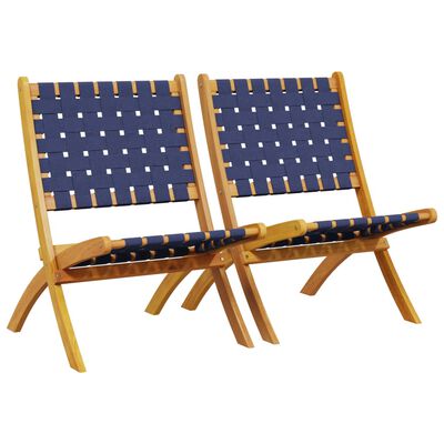 vidaXL Folding Garden Chairs 2 pcs Dark Blue Solid Wood Acacia and Fabric