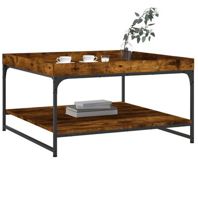 vidaXL Coffee Table Smoked Oak 80x80x45 cm Engineered Wood and Iron