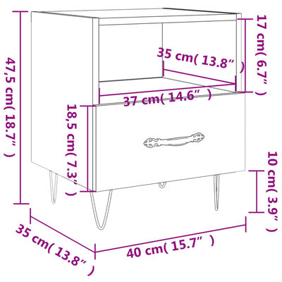 vidaXL Bedside Cabinet Smoked Oak 40x35x47.5 cm Engineered Wood