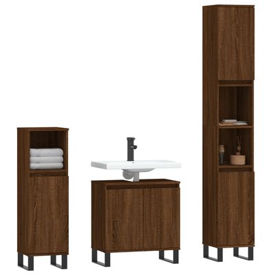 vidaXL 3 Piece Bathroom Furniture Set Brown Oak Engineered Wood