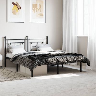 vidaXL Metal Bed Frame without Mattress with Headboard Black 150x200 cm King Size