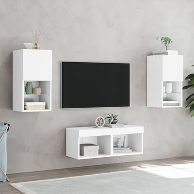 vidaXL 4 Piece TV Wall Cabinets with LED Lights White