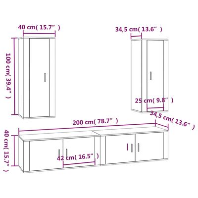 vidaXL 4 Piece TV Cabinet Set Grey Sonoma Engineered Wood