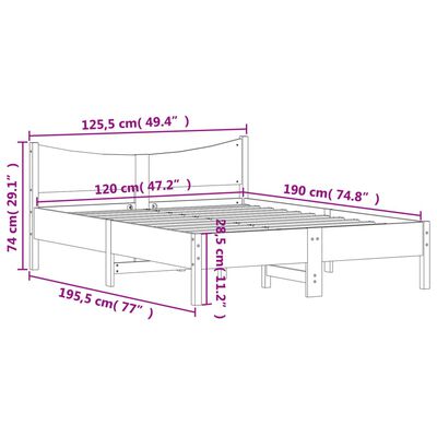 vidaXL Bed Frame without Mattress Wax Brown 120x190 cm Small Double Solid Wood Pine