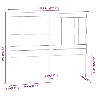 vidaXL Bed Headboard Honey Brown 145.5x4x100 cm Solid Wood Pine