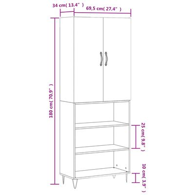 vidaXL Highboard Brown Oak 69.5x34x180 cm Engineered Wood