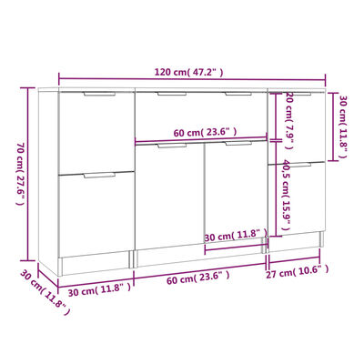 vidaXL Sideboards 3 pcs Black Engineered Wood