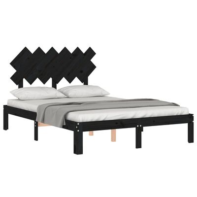 vidaXL Bed Frame without Mattress Black Double Solid Wood Pine