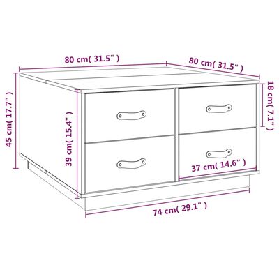 vidaXL Coffee Table Black 80x80x45 cm Solid Wood Pine