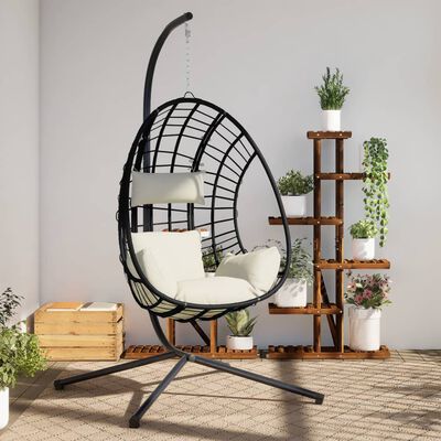 vidaXL Hanging Egg Chair with Stand Beige Rattan and Steel