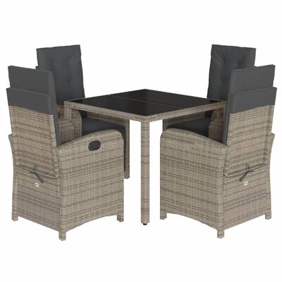 vidaXL 5 Piece Garden Dining Set with Cushions Grey Poly Rattan