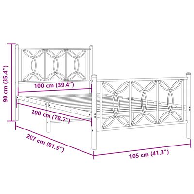 vidaXL Metal Bed Frame without Mattress with Footboard White 100x200 cm