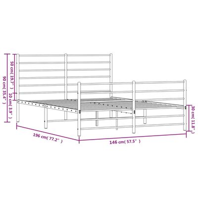 vidaXL Metal Bed Frame without Mattress with Footboard White 140x190 cm