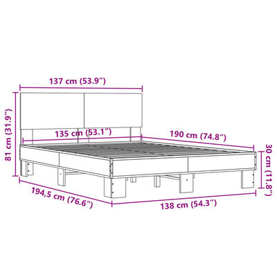 vidaXL Bed Frame without Mattress Sonoma Oak 135x190 cm Double