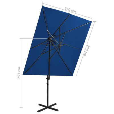 vidaXL Cantilever Garden Parasol with Double Top Azure Blue 250x250 cm