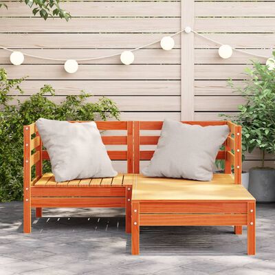 vidaXL Garden Sofa 2-Seater with Footstool Wax Brown Solid Wood Pine