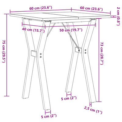 vidaXL Dining Table Y-Frame 60x60x75 cm Solid Wood Pine and Cast Iron