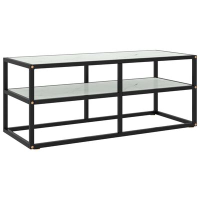 vidaXL TV Cabinet Black with White Marble Glass 100x40x40 cm