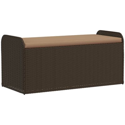 vidaXL Storage Bench with Cushion Brown 115x51x52 cm Poly Rattan