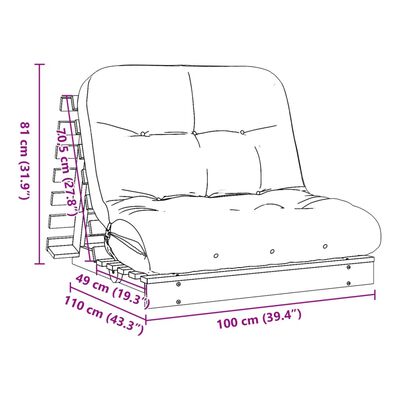 vidaXL Futon Sofa Bed with Mattress 100x206x11 cm Solid Wood Douglas