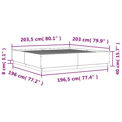 vidaXL Bed Frame with LED without Mattress Smoked Oak 200x200 cm