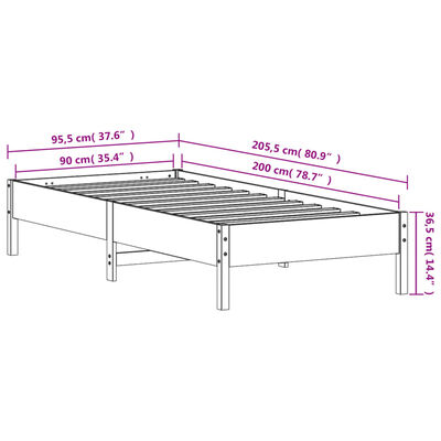 vidaXL Bed Frame without Mattress Wax Brown 90x200 cm Solid Wood Pine