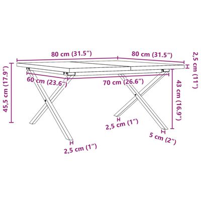 vidaXL Coffee Table X-Frame 80x80x45.5 cm Solid Wood Pine and Cast Iron