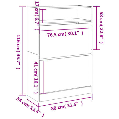 vidaXL Shoe Cabinet with 2 Flip-Drawers Grey Sonoma 80x34x116 cm