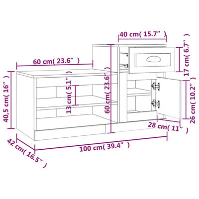 vidaXL Shoe Cabinet Black 100x42x60 cm Engineered Wood