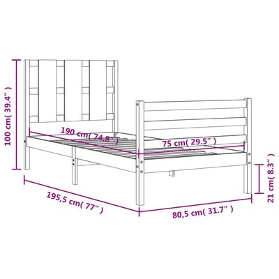 vidaXL Bed Frame without Mattress Small Single Solid Wood